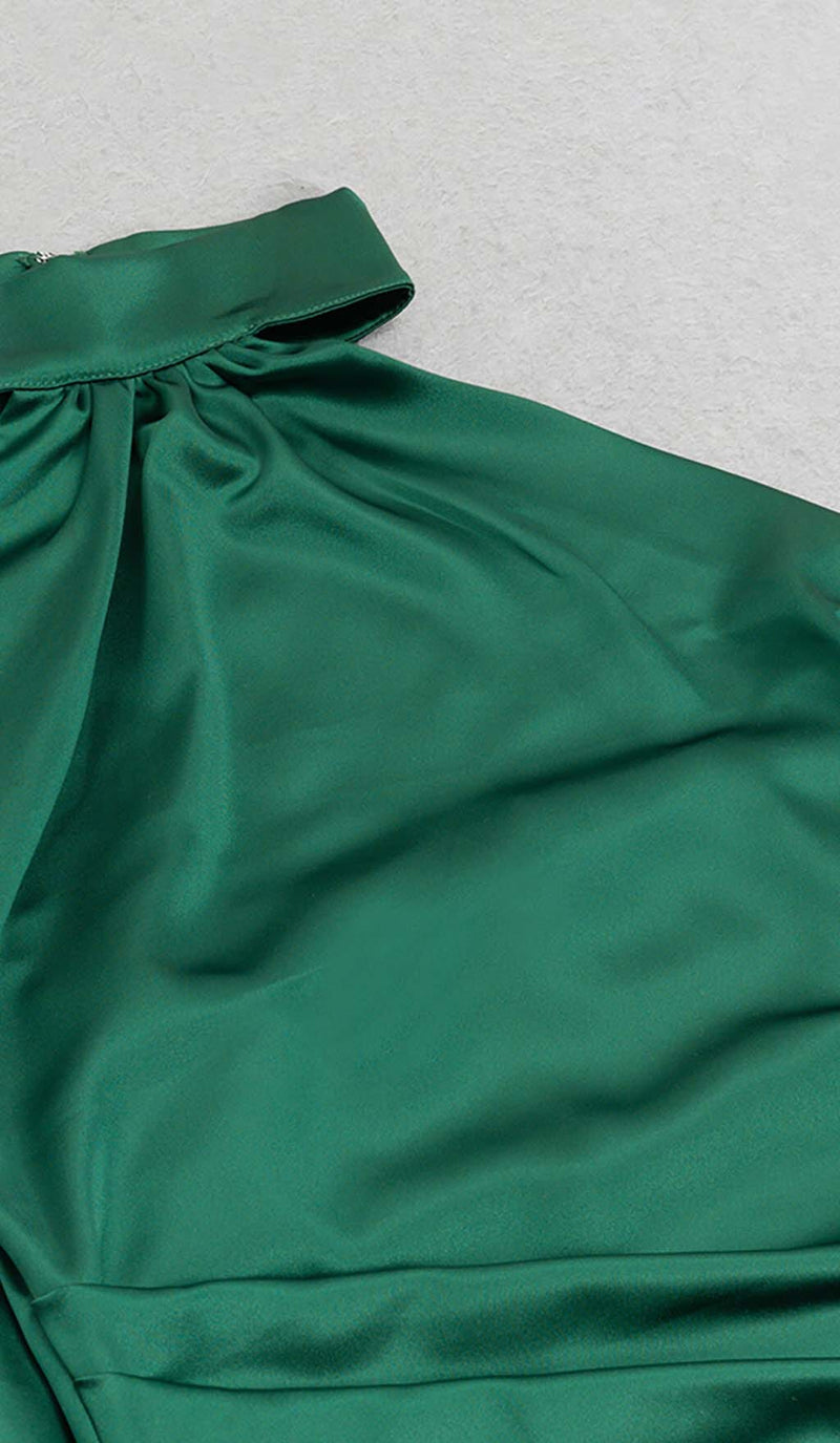 SATIN SIDE TIE MIDI DRESS IN GREEN styleofcb 