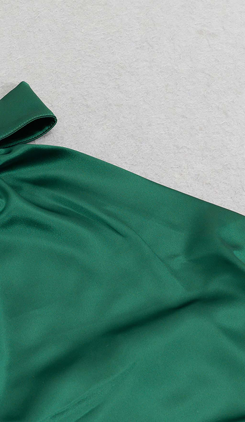 SATIN SIDE TIE MIDI DRESS IN GREEN styleofcb 