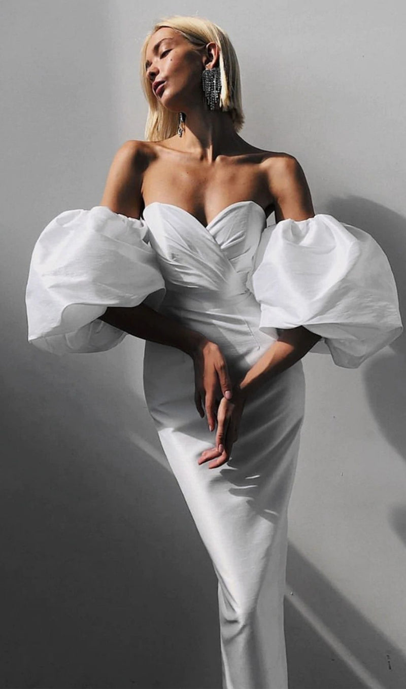 SATIN STRAPLESS MIDI DRESS IN WHITE Dresses styleofcb 