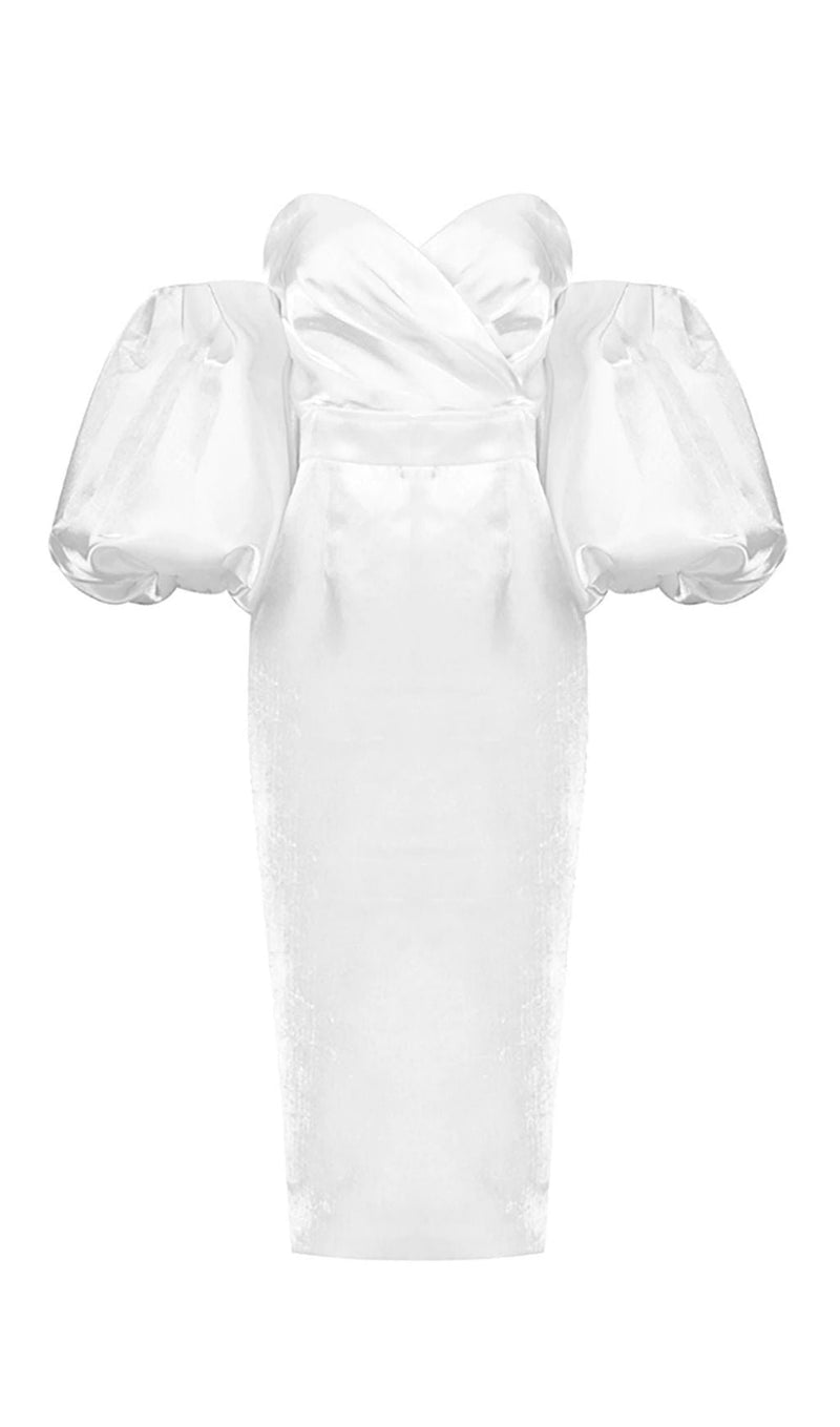 SATIN STRAPLESS MIDI DRESS IN WHITE Dresses styleofcb 