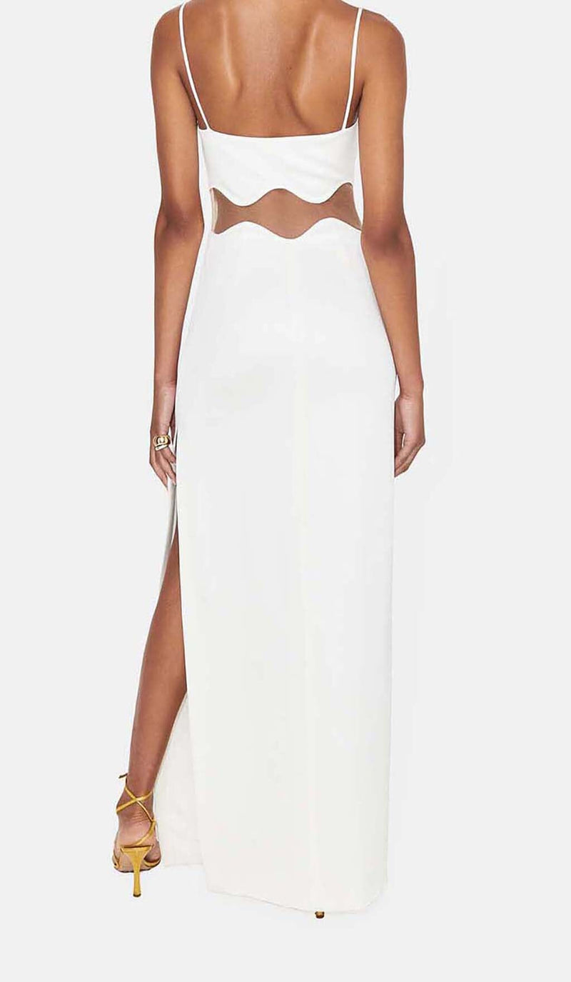 SCALLOPED MESH INSERT MAXI DRESS IN WHITE DRESS styleofcb 