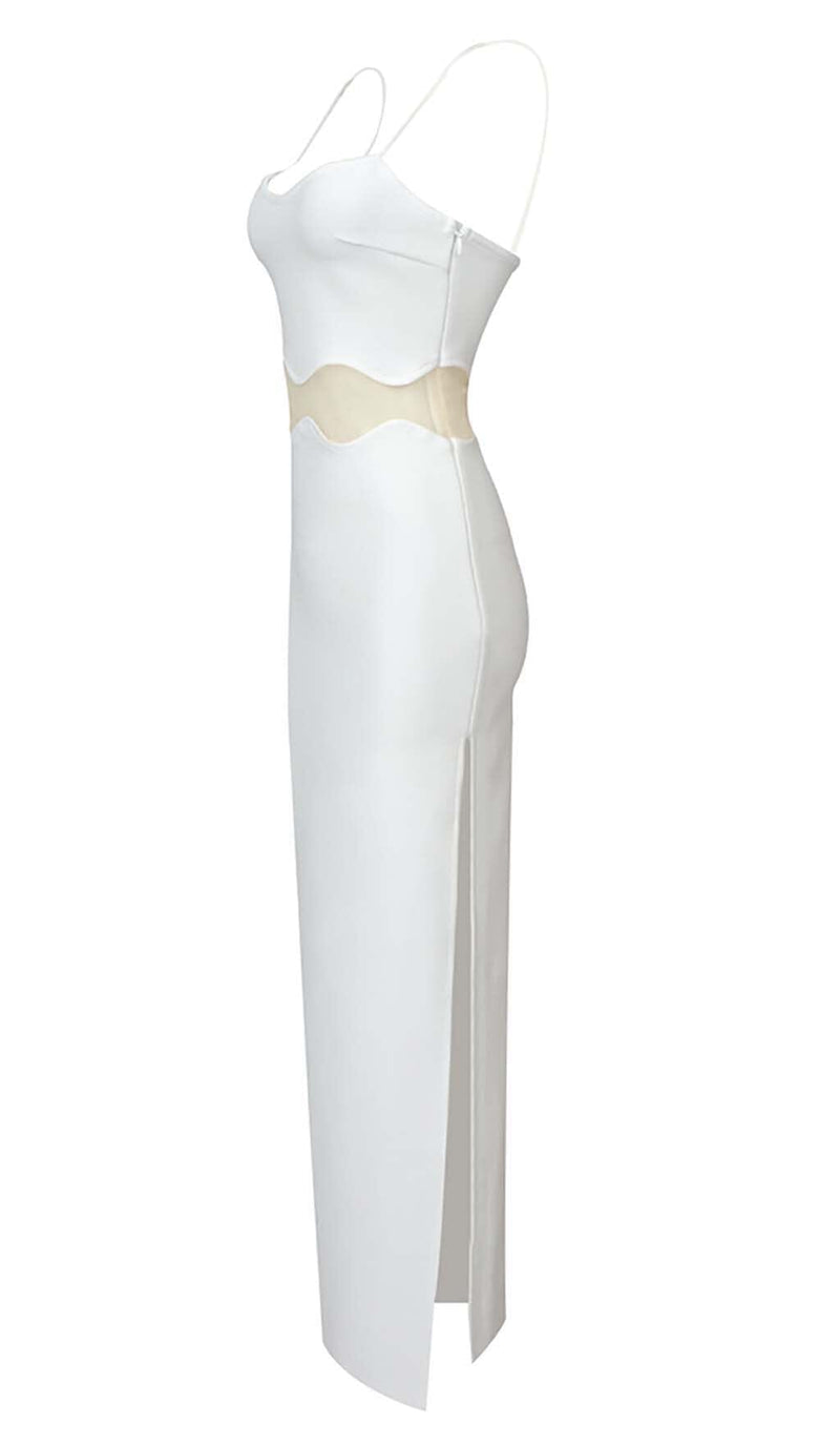 SCALLOPED MESH INSERT MAXI DRESS IN WHITE DRESS styleofcb 