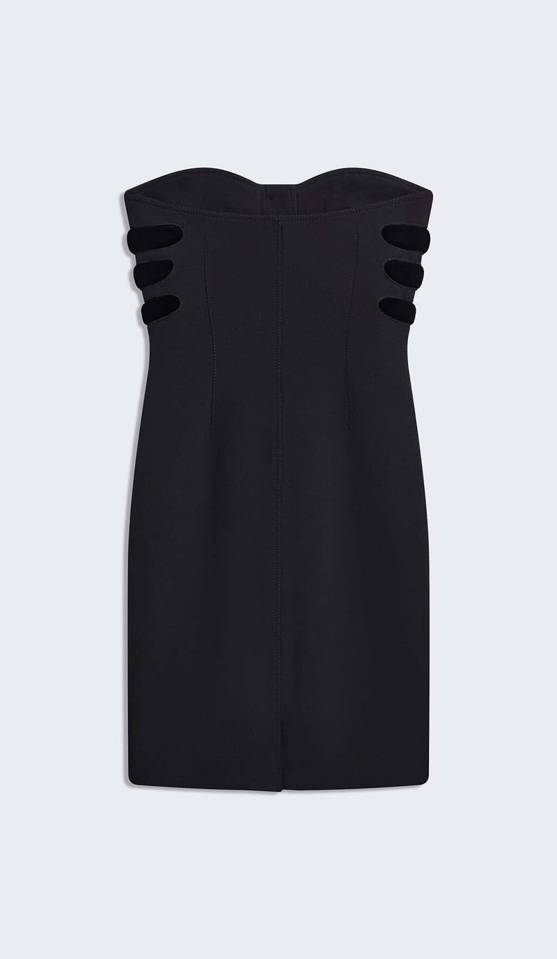 SCULPTURE BUTTON MINI DRESS IN BLACK styleofcb 