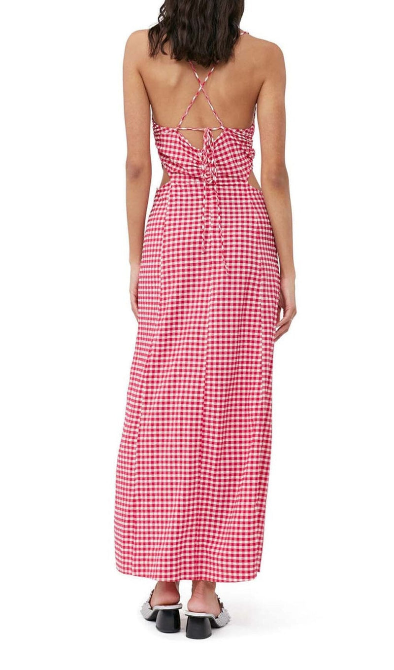 SEERSUCKER PLUNGE MAXI DRESS IN PINK DRESS STYLE OF CB 