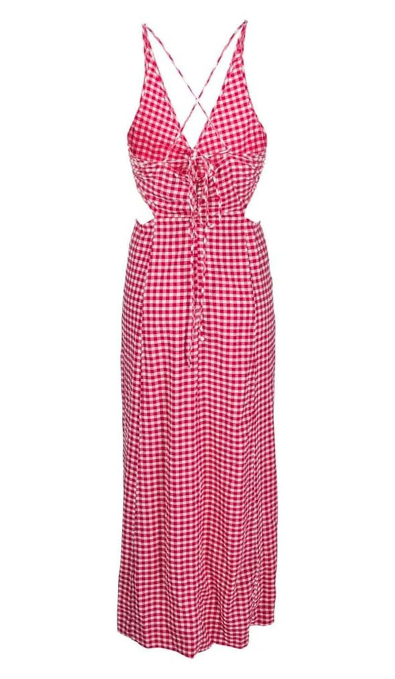 SEERSUCKER PLUNGE MAXI DRESS IN PINK DRESS STYLE OF CB 