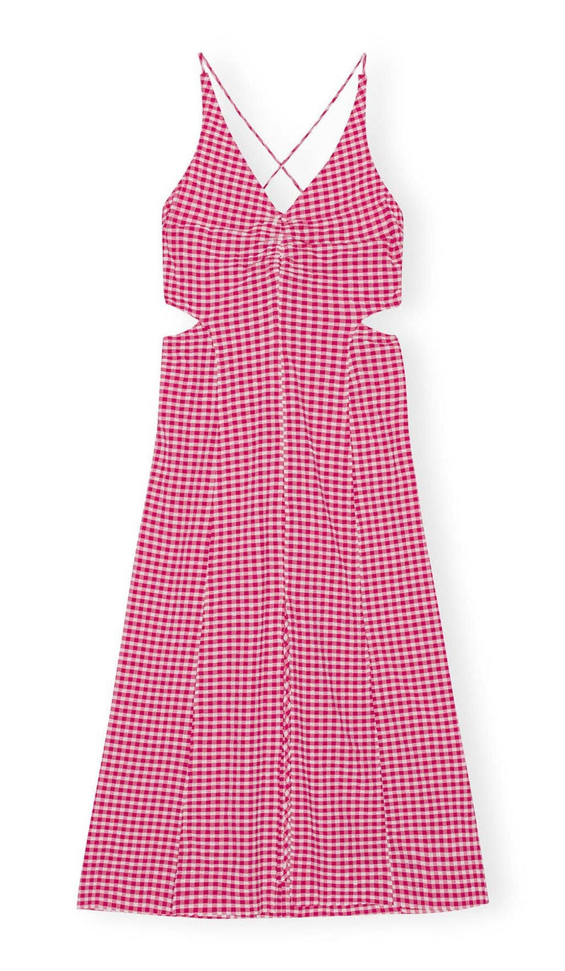 SEERSUCKER PLUNGE MAXI DRESS IN PINK DRESS STYLE OF CB 
