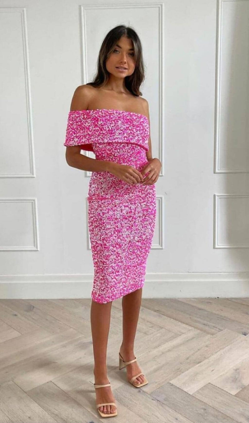 SEQUIN STRAPLESS MIDI DRESS IN PINK Dresses styleofcb 
