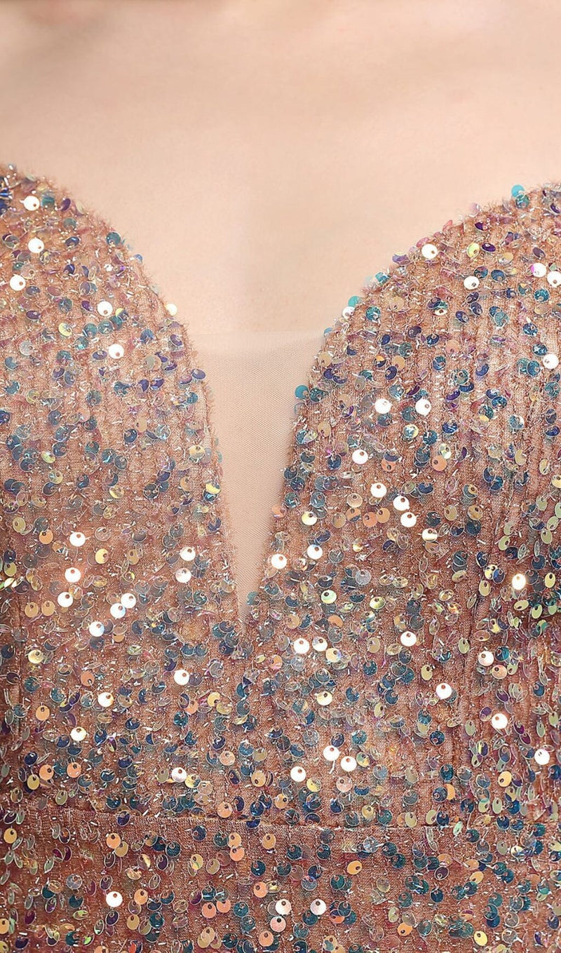SEQUINED PLUNGE MIDI DRESS DRESS STYLE OF CB 