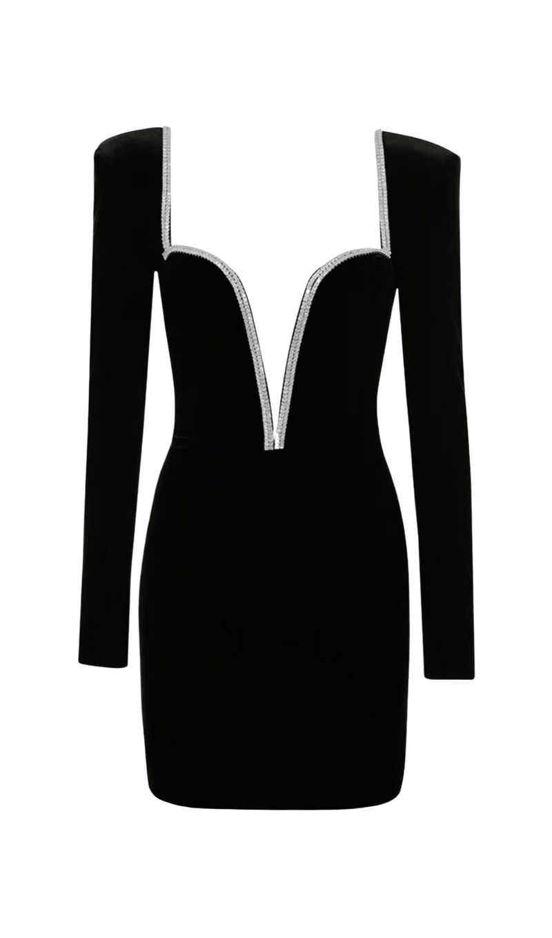 CRYSTAL V NECK MINI DRESS IN BLACK Dresses styleofcb 