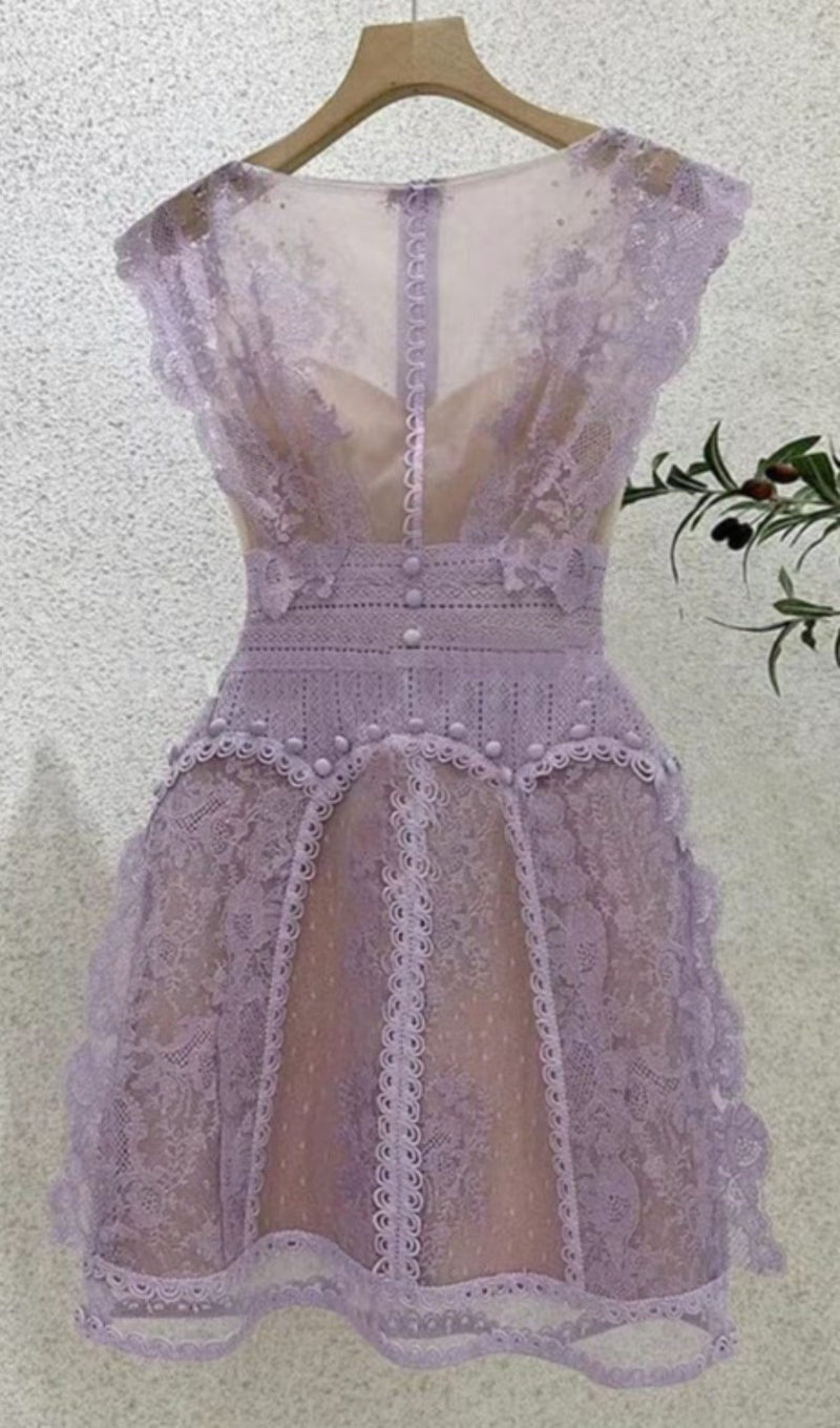 SLEEVELESS LACE A-LINE MINI DRESS IN LILAC DRESS STYLE OF CB 