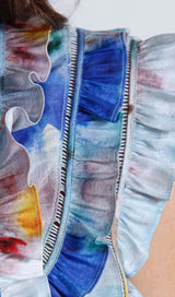 SLEEVELESS PRINT PATTER TWO PIECE SET IN BLUE DRESS STYLE OF CB 