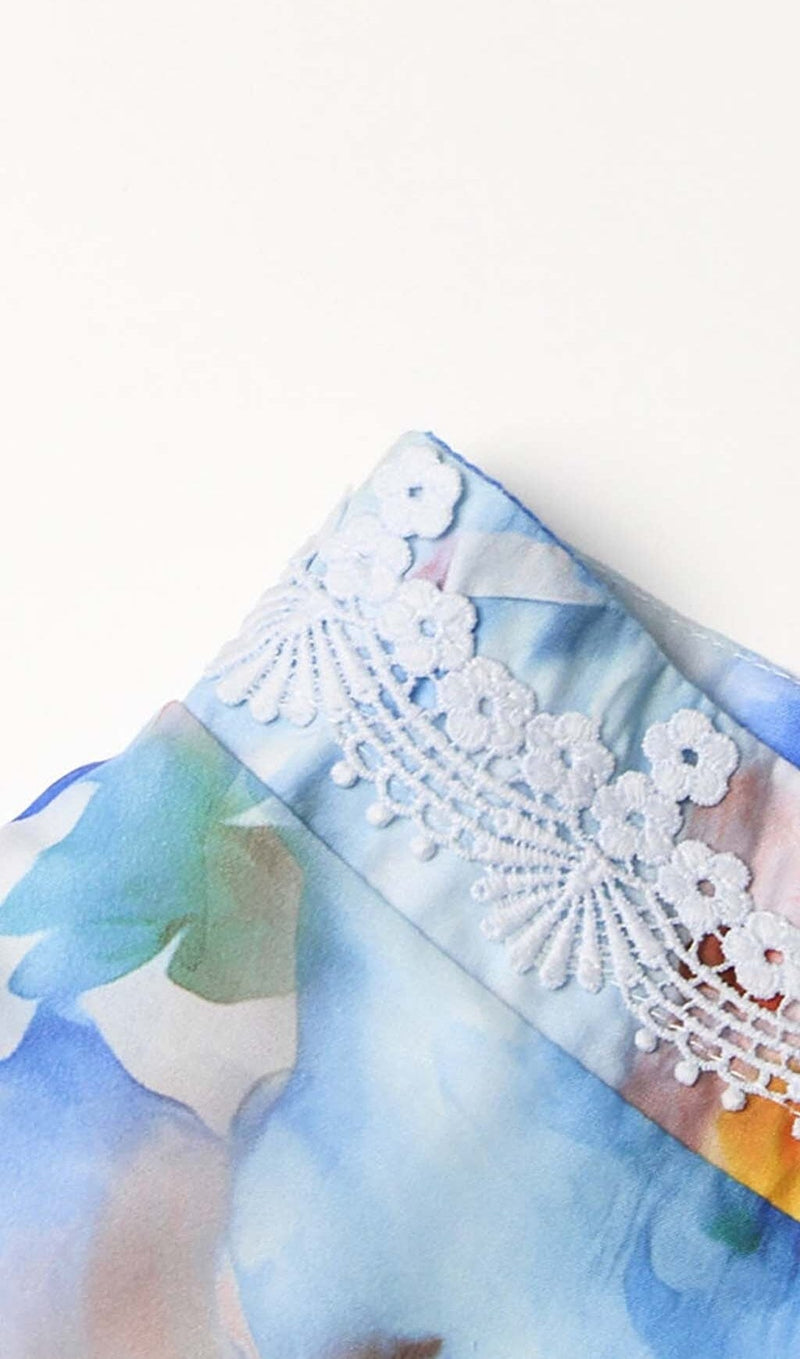 SLEEVELESS PRINT PATTER TWO PIECE SET IN BLUE DRESS STYLE OF CB 