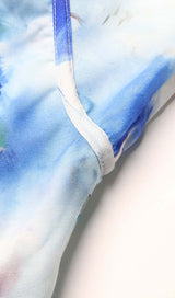 SLEEVELESS PRINT PATTER TWO PIECE SET IN BLUE DRESS STYLE OF CB 