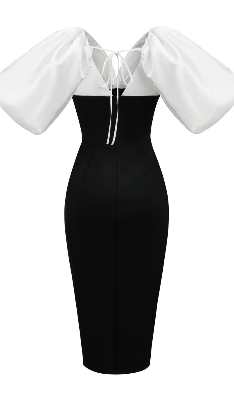 SLIT MIDI DRESS IN BLACK AND WHIRT Dresses styleofcb 