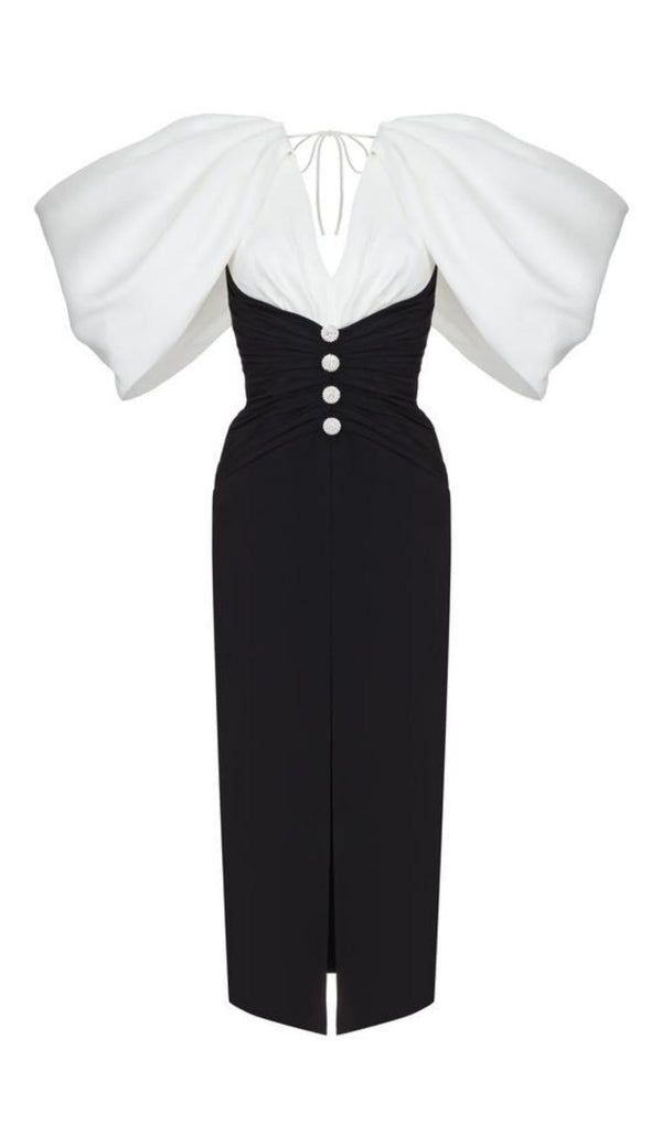 SLIT MIDI DRESS IN BLACK AND WHIRT Dresses styleofcb 