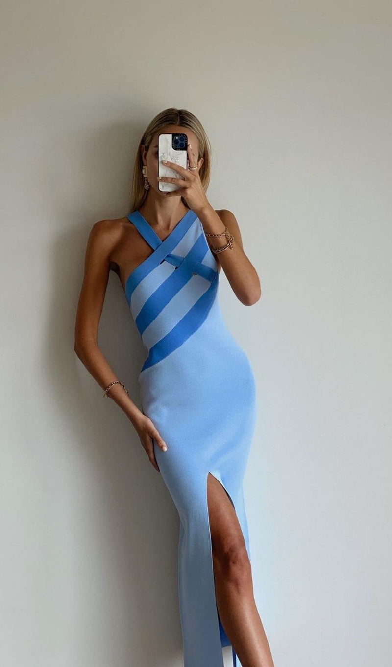 SLIT MINI DRESS IN BLUE Dresses styleofcb 
