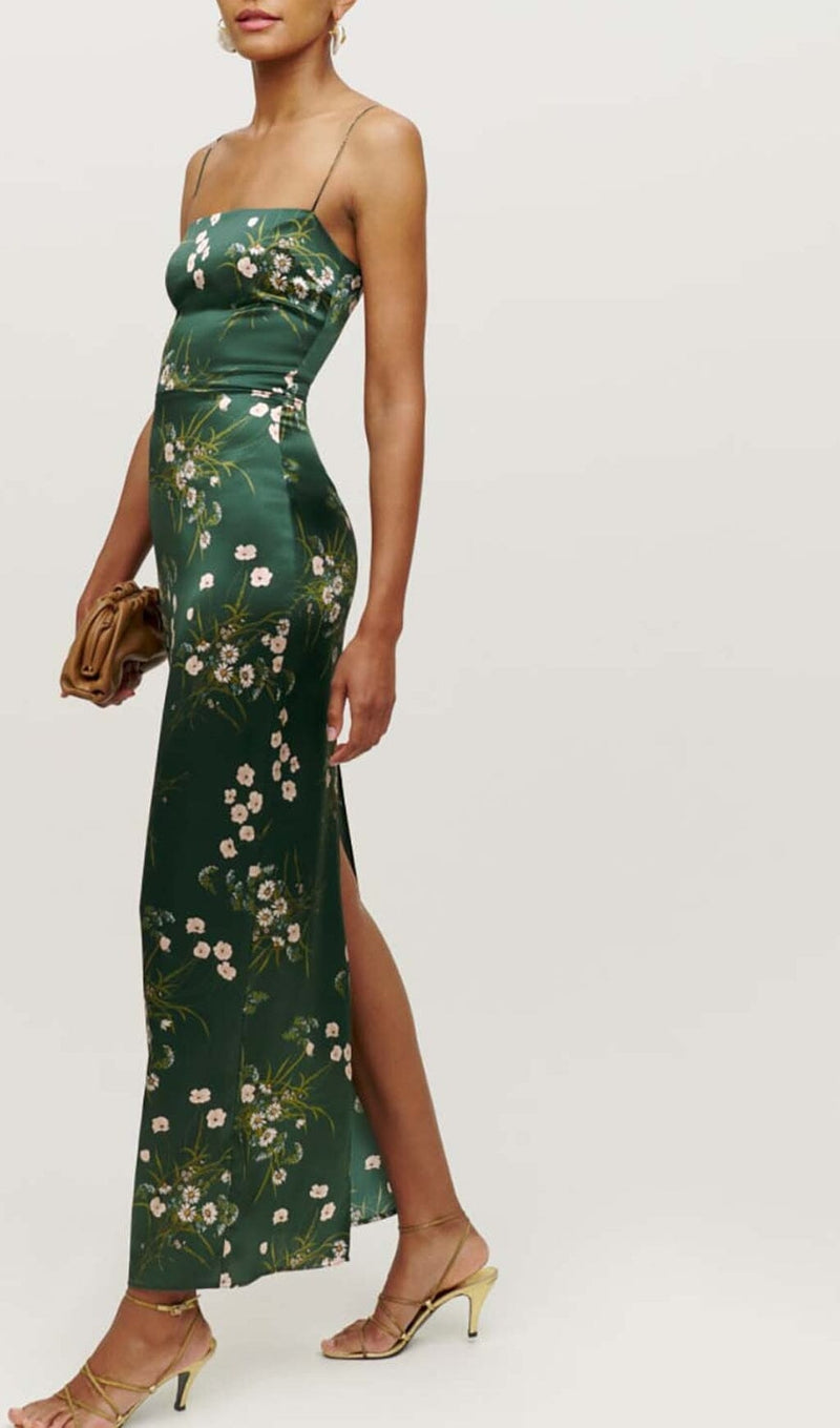 SPAGHETTI STRAP SLEEVELESS MAXI DRESS IN GREEN STYLE OF CB 