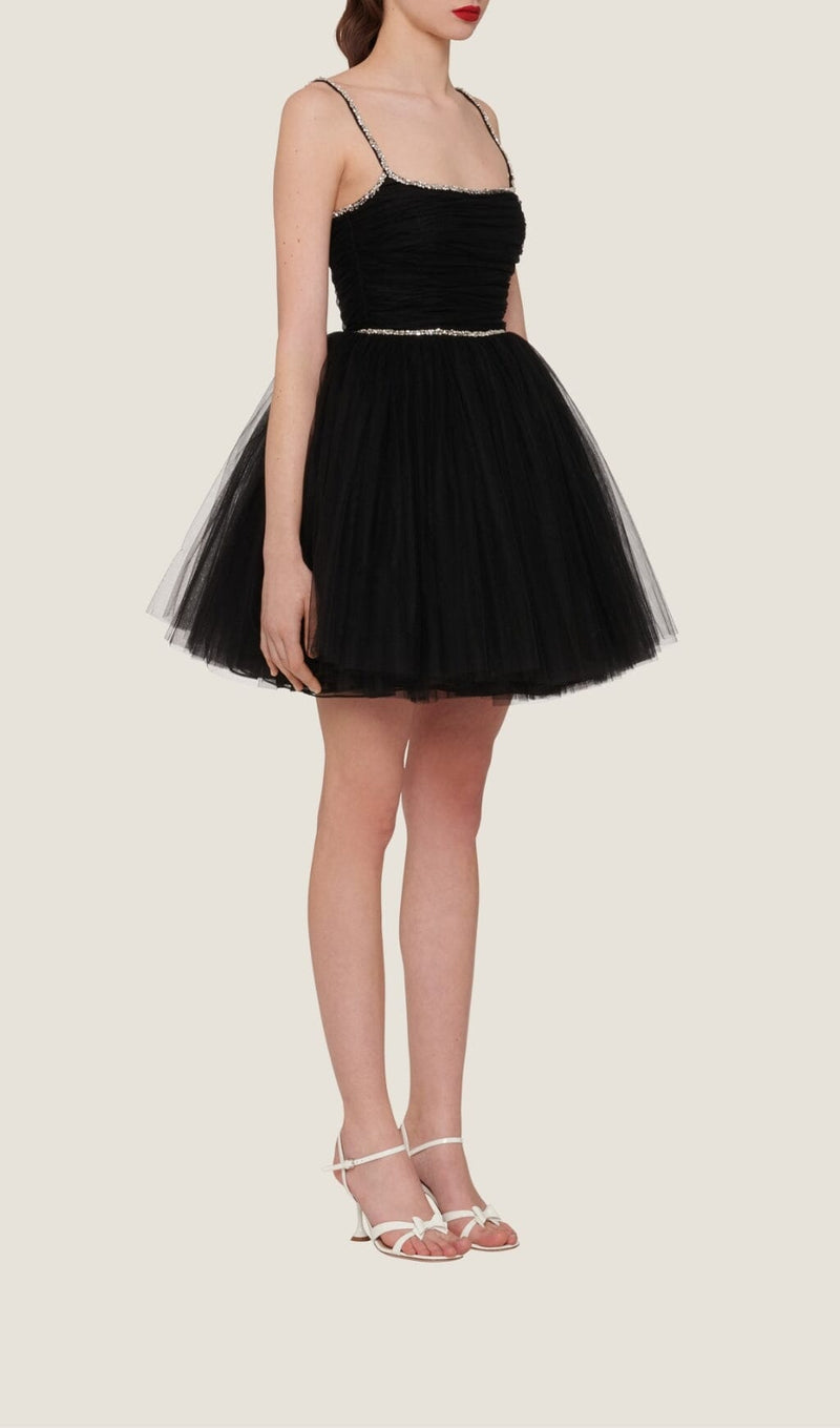 SPAGHETTI STRAPS SQUARE NECKLINE MINI DRESS IN BLACK DRESS styleofcb 