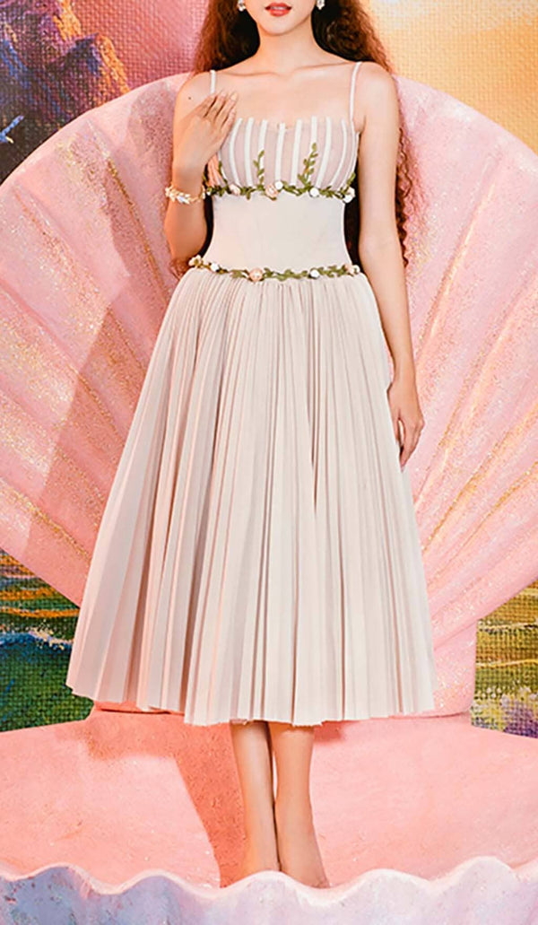 SPLICED FLORAL SLEEVELESS MIDI DRESS IN LIGHT GRAY DRESS STYLE OF CB 