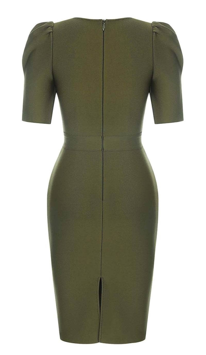 SQUARE COLLAR BUTTON MIDI DRESS IN OLIVE GREEN DRESS sis label 