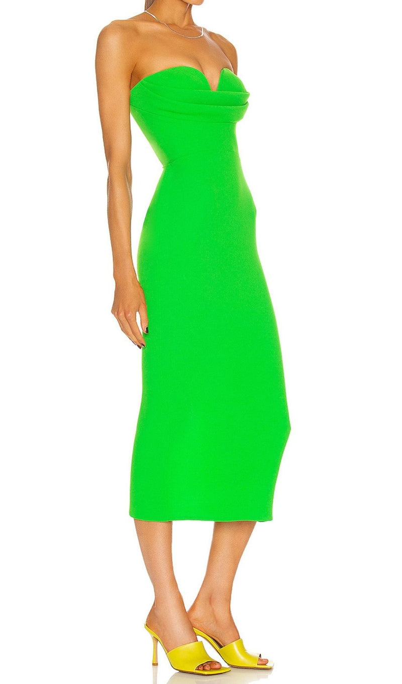 STRAPLESS BANDAGE MIDI DRESS IN GREEN Dresses styleofcb 