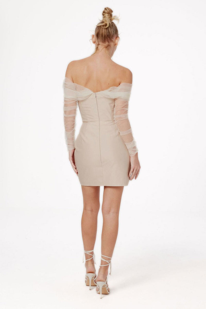 STRAPLESS BANDAGE MINI DRESS IN BEIGE Dresses styleofcb 