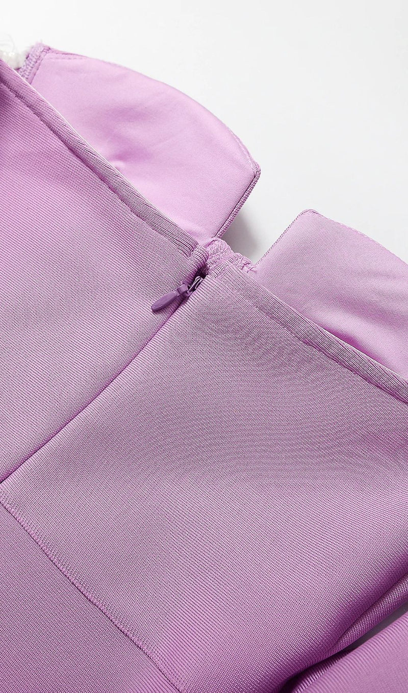 STRAPLESS DRAPED SLEEVE SLITS BANDAGE DRESS IN PURPLE Dresses styleofcb 