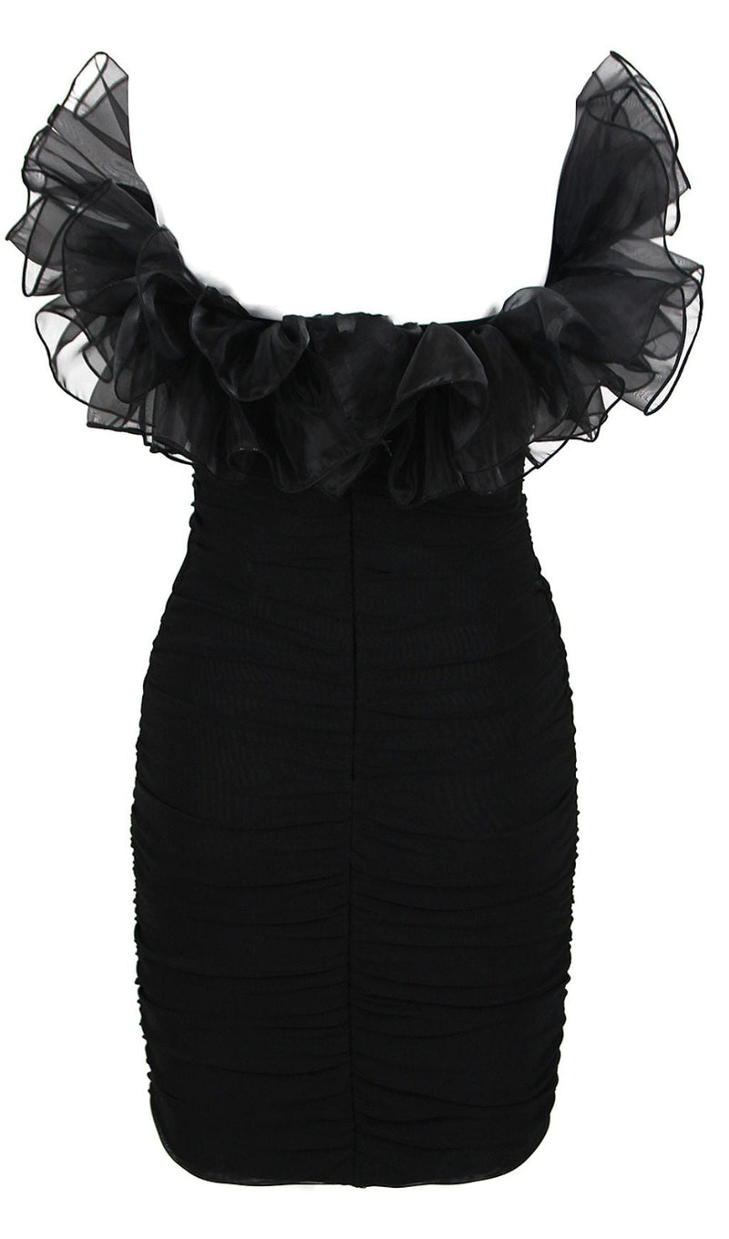 STRAPLESS LACE FLOWER MINI DRESS IN BLACK Dresses styleofcb 