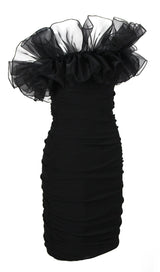 STRAPLESS LACE FLOWER MINI DRESS IN BLACK Dresses styleofcb 