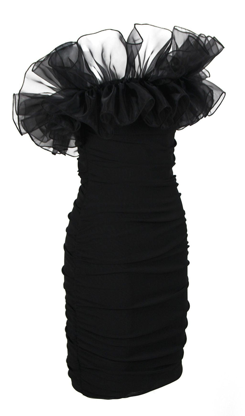 STRAPLESS LACE FLOWER MINI DRESS IN BLACK Dresses styleofcb 