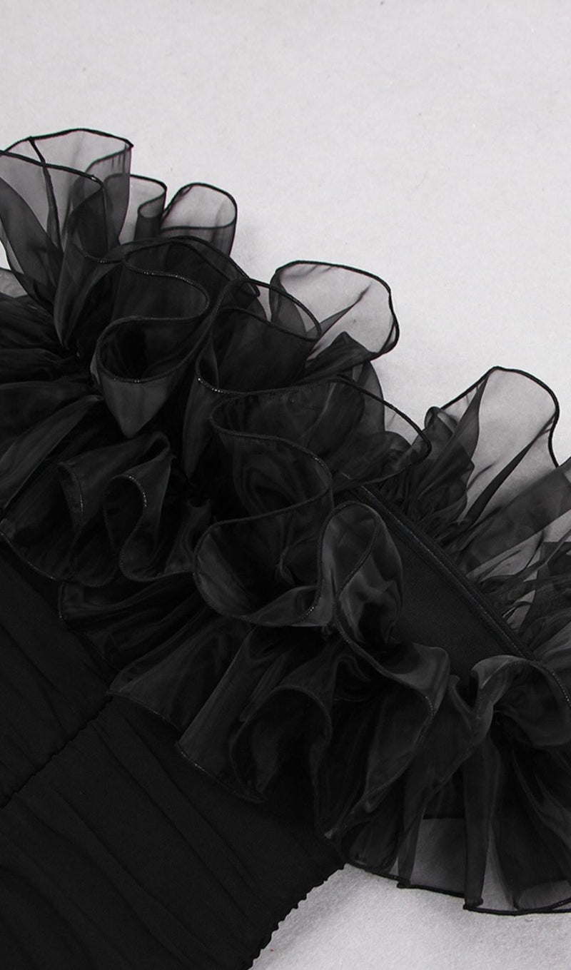 STRAPLESS LACE FLOWER MINI DRESS IN BLACK Dresses styleofcb 