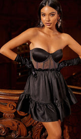 STRAPLESS LACE UP MINI DRESS IN BLACK Dresses styleofcb 