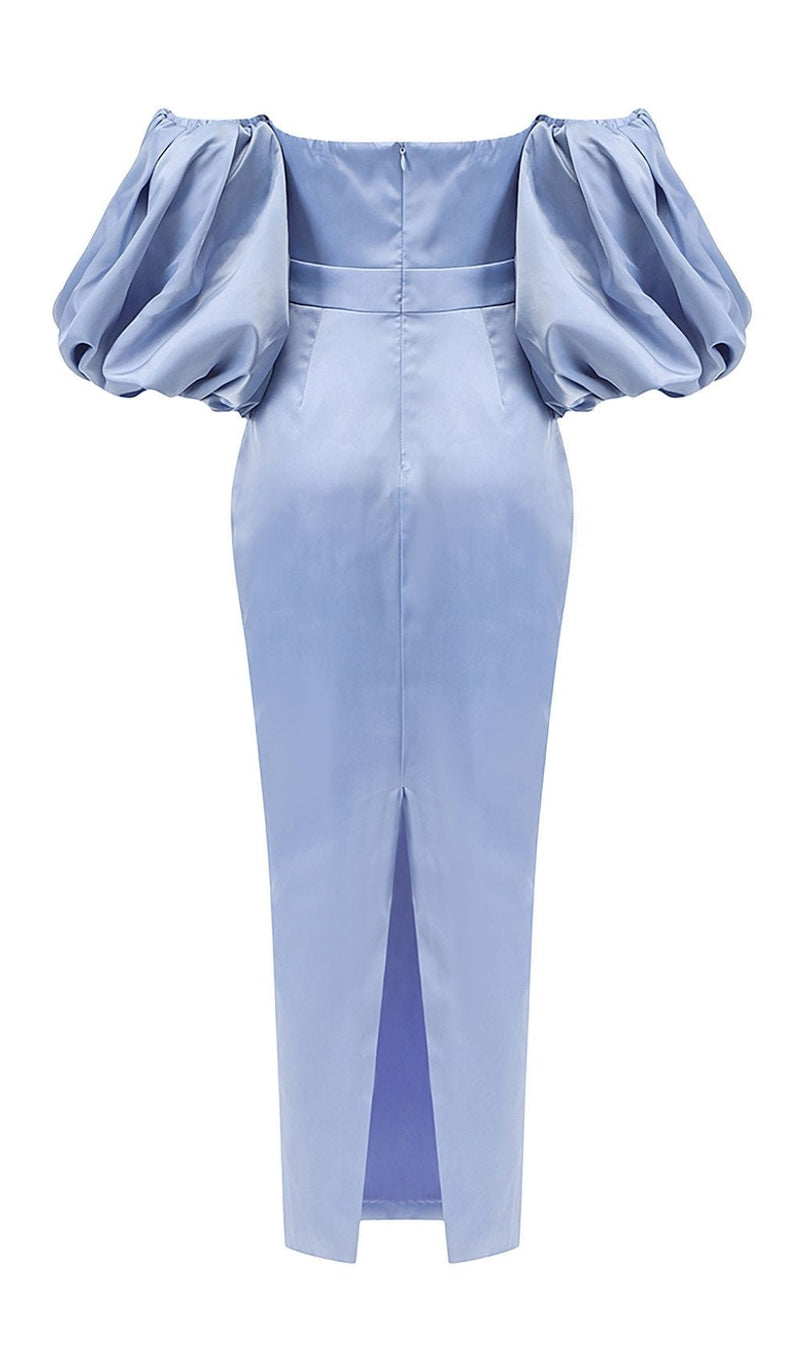 STRAPLESS PUFF SLEEVES MIDI DRESS IN BLUE Dresses styleofcb 