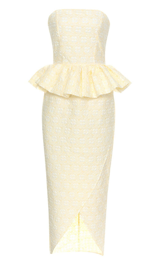 STRAPLESS RUFFLE MIDI DRESS IN IVORY DRESS sis label 
