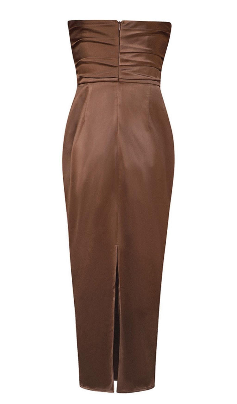 STRAPLESS SPLIT DRESS IN BROWN Dresses styleofcb 