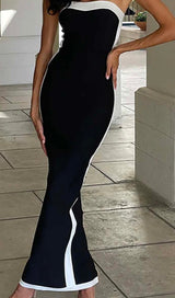 STRAPLESS SLIT MAXI BANDAGE DRESS IN ORANGE DRESS STYLE OF CB 