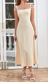 STRUCTURED CORSET FLOUNCED MIDI DRESS IN IVORY DRESS sis label 
