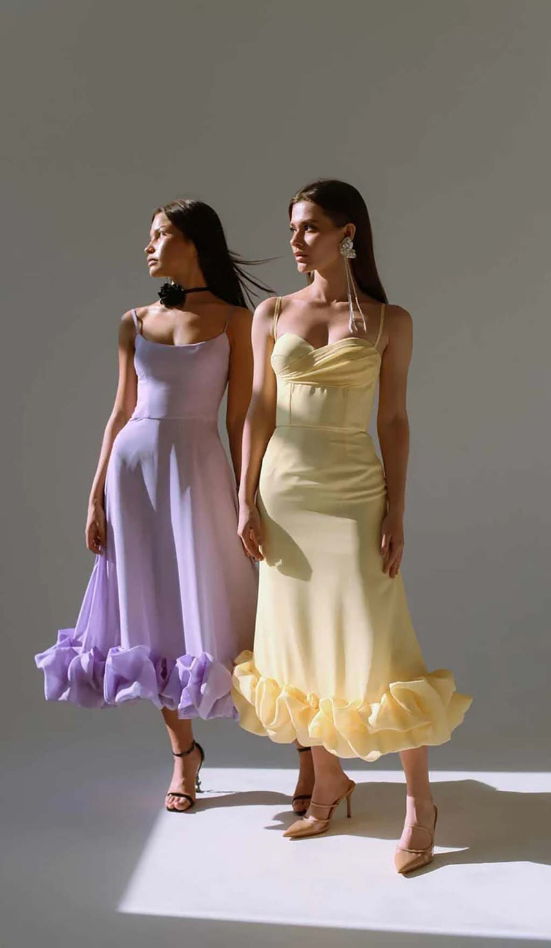 SUSPENDER A-LINE MIDI DRESS IN PURPLE DRESS STYLE OF CB 