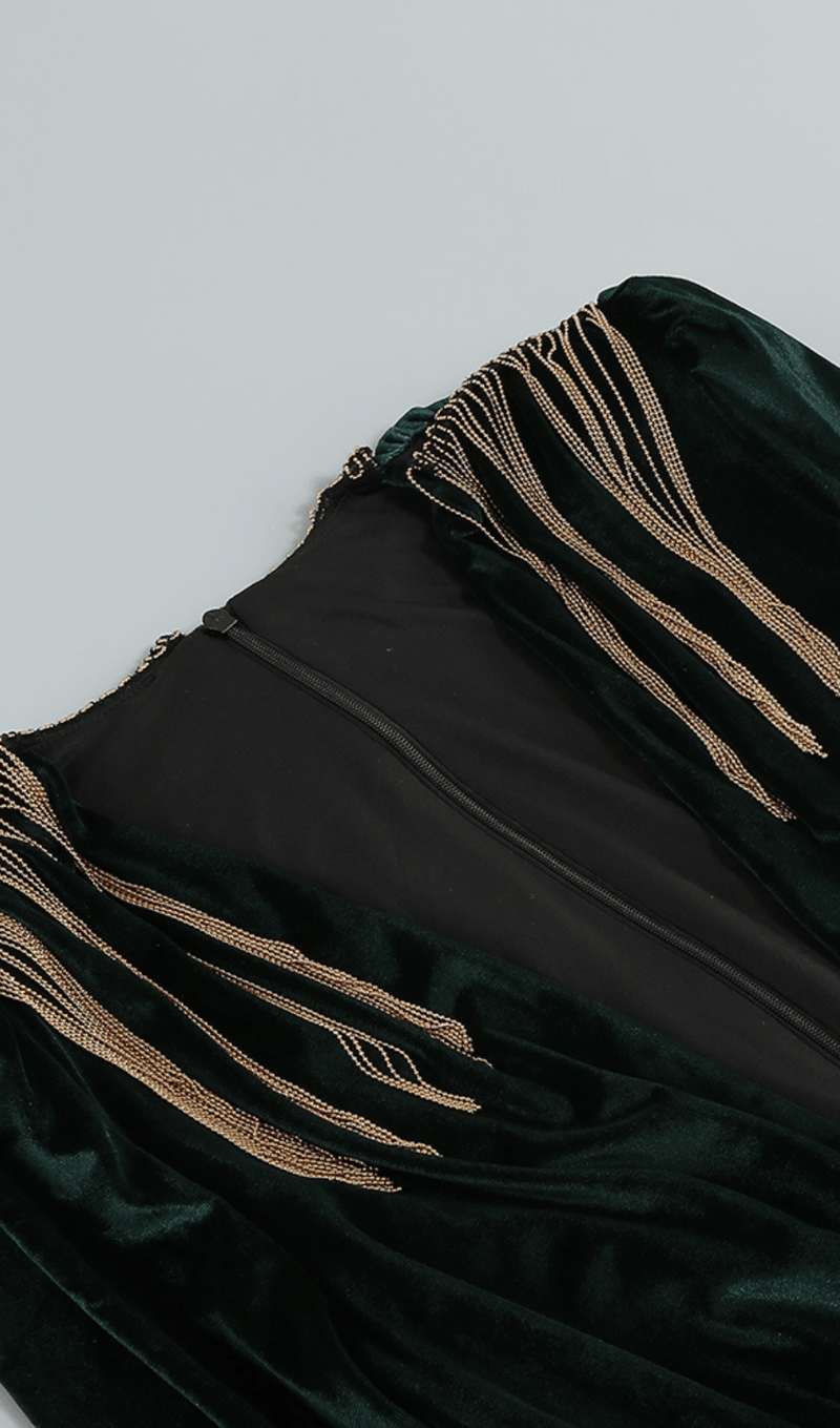Shoulder pad fringed long gown styleofcb 