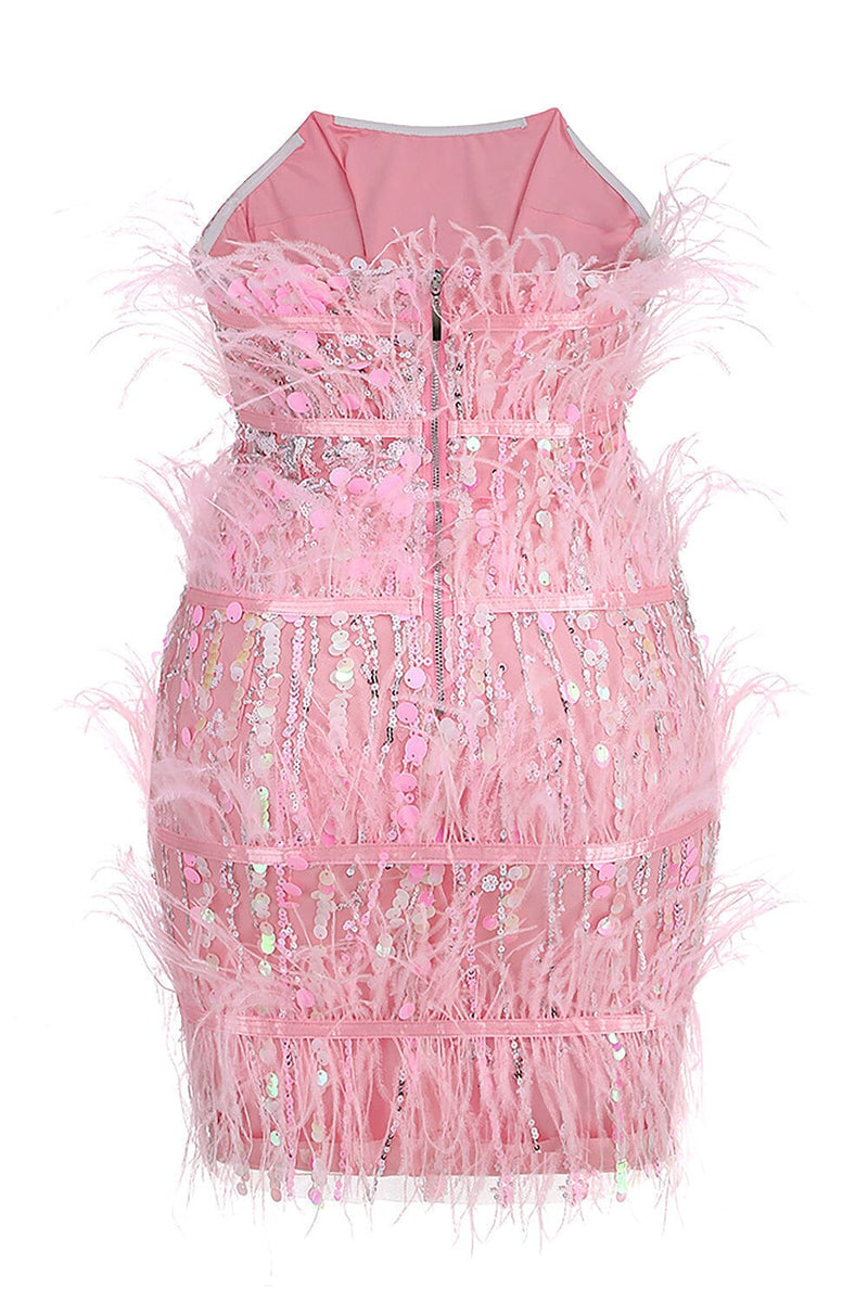 STRAPLESS SEQUINS SHINY GLITTER DRESS IN PINK Sequins Dress styleofcb 