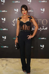 STRAPPY BEADED BANDAGE MESH JUMPSUIT BODYSUITS & JUMPSUITS styleofcb 