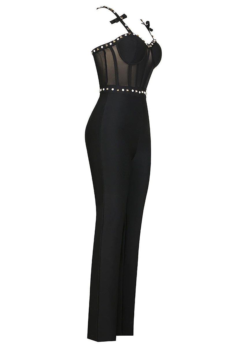 STRAPPY BEADED BANDAGE MESH JUMPSUIT BODYSUITS & JUMPSUITS styleofcb 