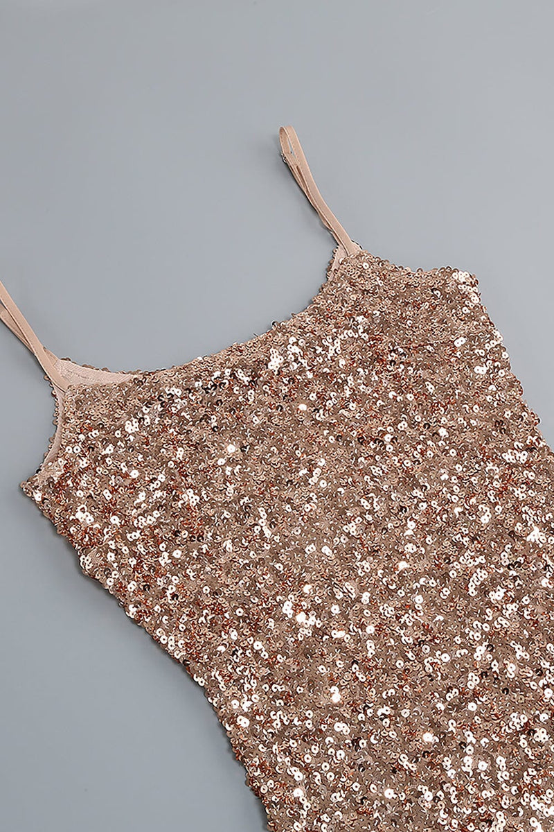STRAPPY SEQUINS SLIT MIDI DRESS IN GOLD Sequins Dress styleofcb 