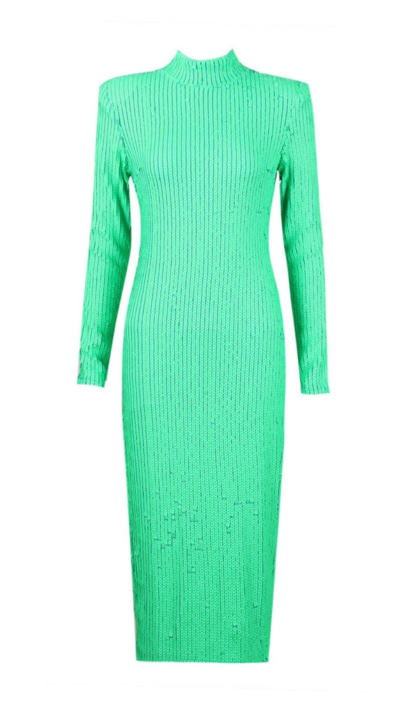 LONG SLEEVES BODYCON MIDI DRESS IN GREEN styleofcb 