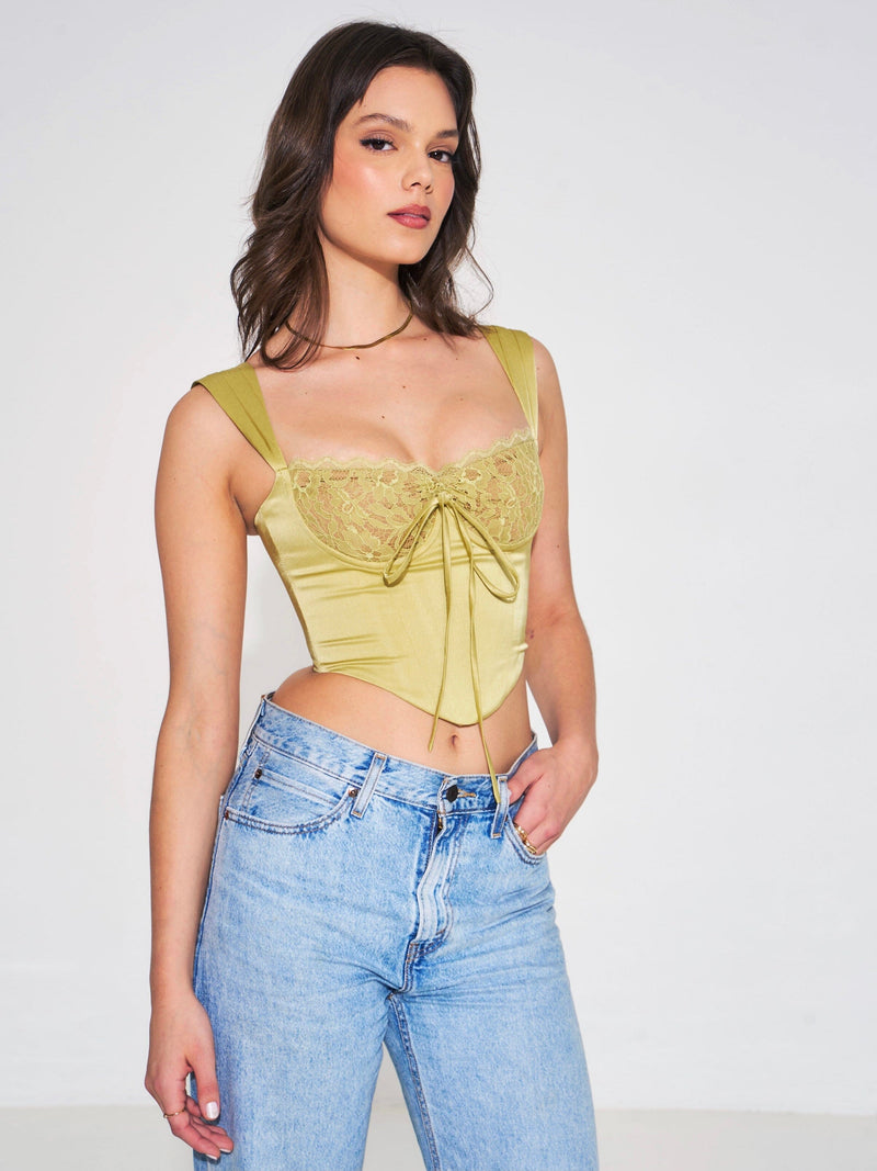 OLIVE LACE SATIN CORSET TOP styleofcb 