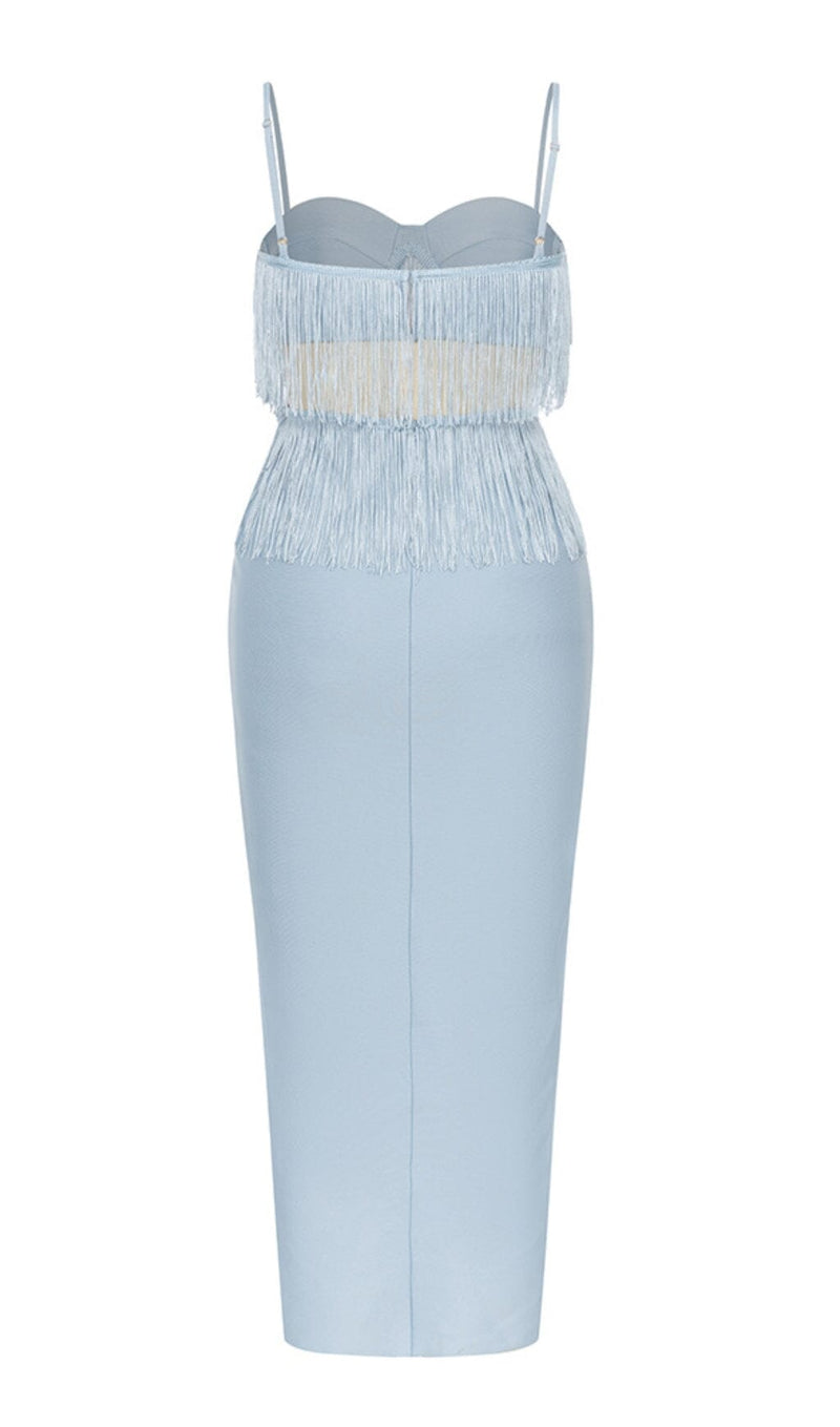 TASSEL BANDAGE MIDI DRESS IN LIGHT BLUE DRESS STYLE OF CB 