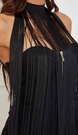 TASSEL HALTER BANDAGE MIDI DRESS IN BALCK DRESS STYLE OF CB 
