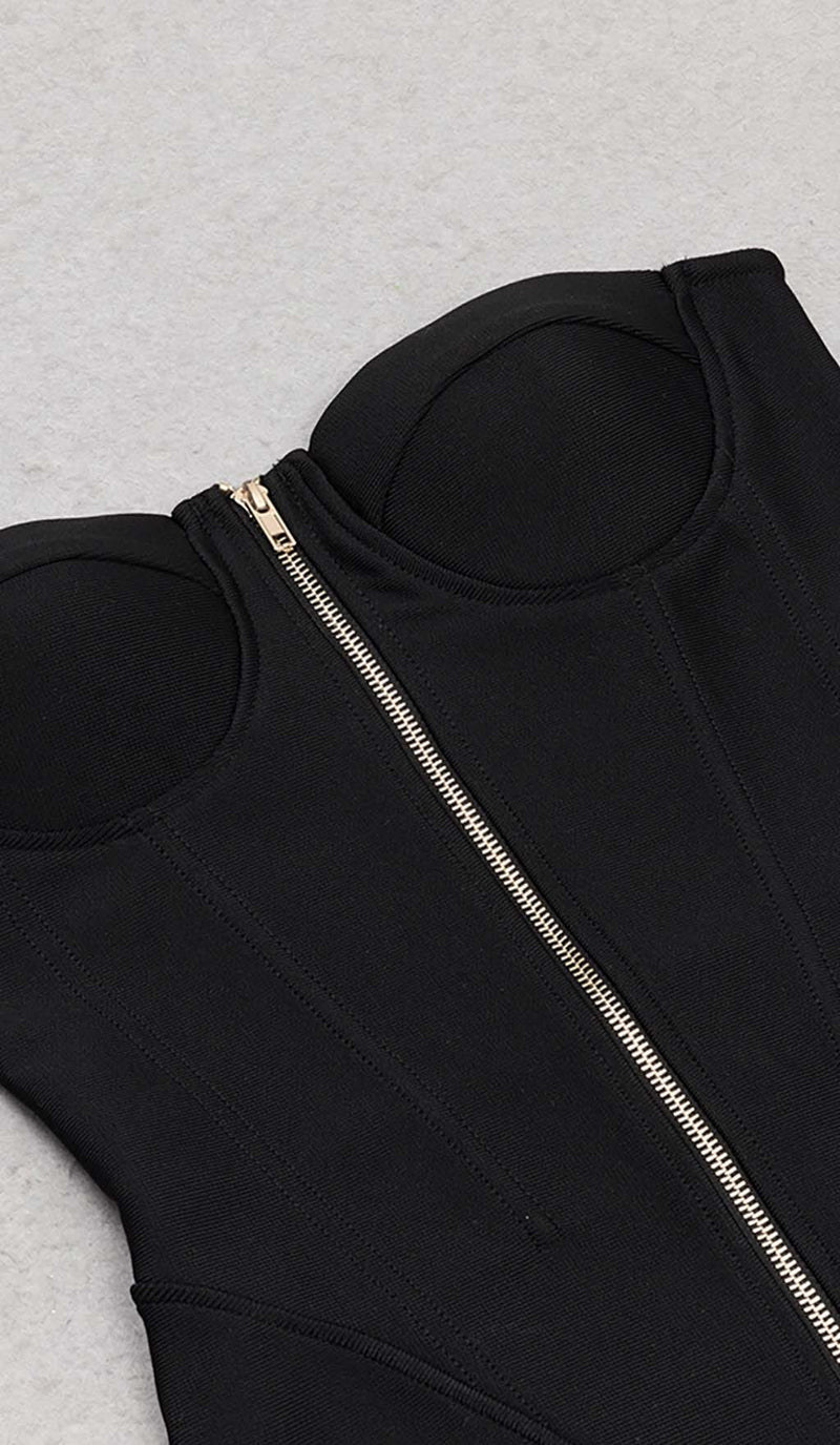 TASSEL HALTER BANDAGE MIDI DRESS IN BALCK DRESS STYLE OF CB 