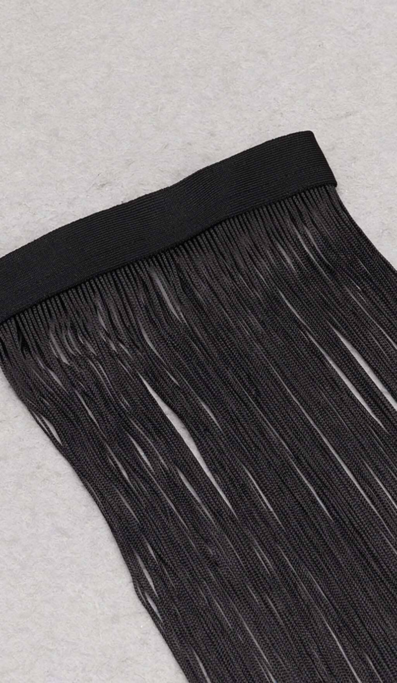 TASSEL HALTER BANDAGE MIDI DRESS IN BALCK DRESS STYLE OF CB 