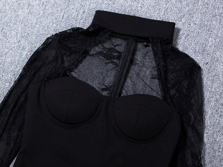 BLACK LACE STITCHED CHEST HOLLOW DRESS styleofcb 